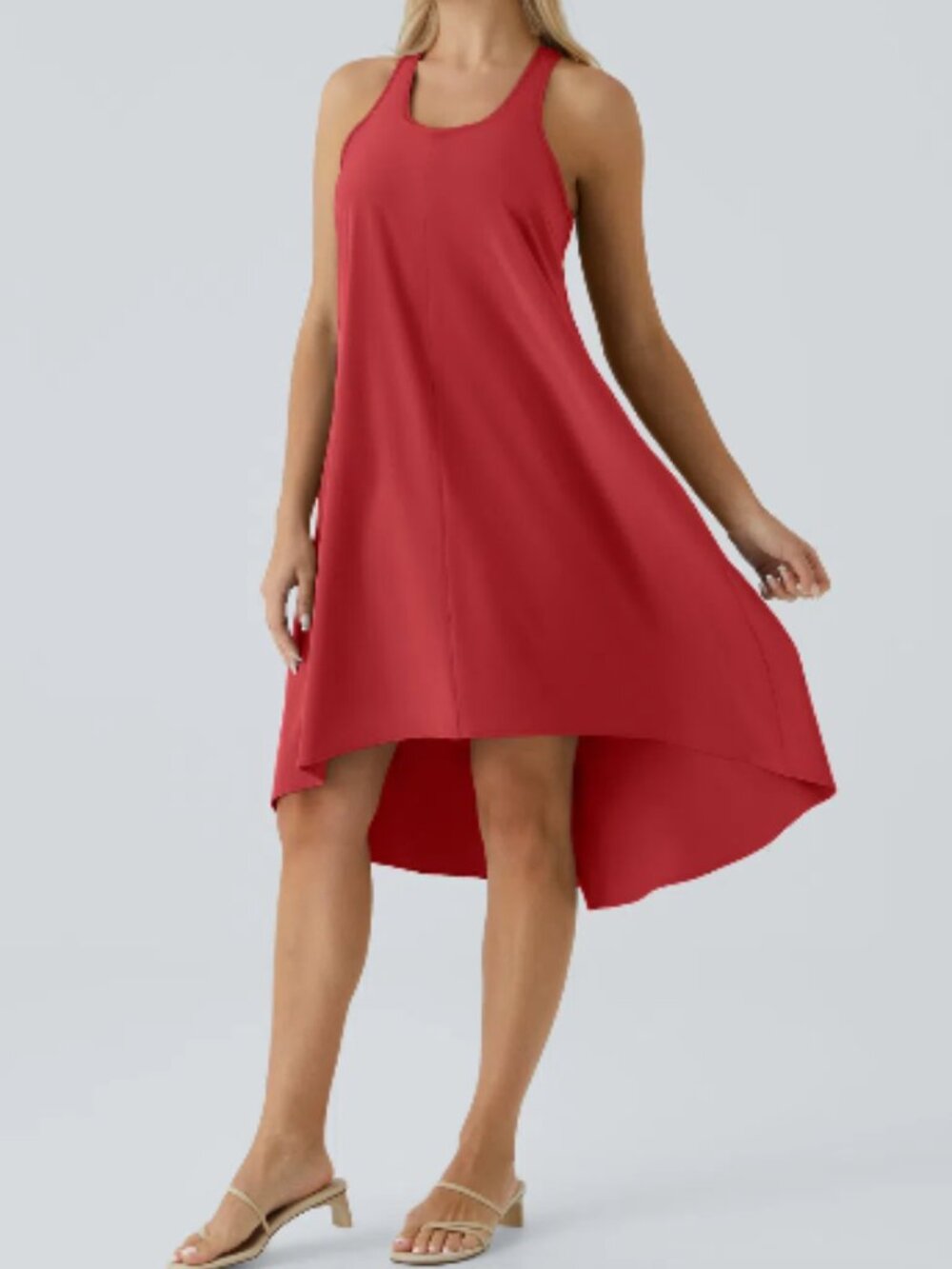 Halara Breezeful RacerPocket High Low Flowy Midi Dress Large Red Quick Dry
